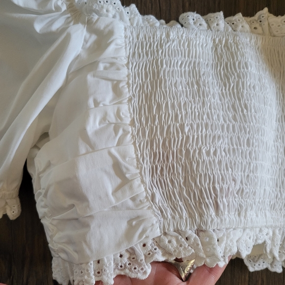 NWOT - MABLE Country Nights Cropped Lace Up Peasant Blouse - White - Picture 6 of 8